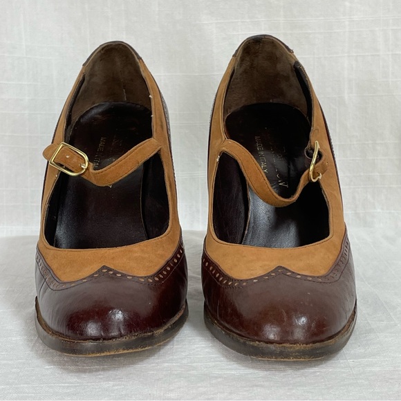 Vintage MISS REFREW Spectator Leather Suede Mary Janes Heels brown made in Italy - Picture 11 of 16
